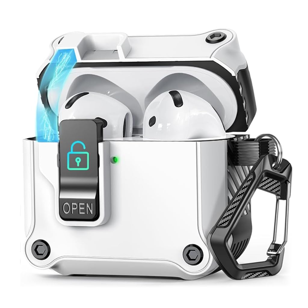 ZORBES Skin Cover for AirPods 4th Gen Charging Case, TPU Anti-Scratch Case Cover with Safety Lock & Carabiner Fashion White Earbud Charging Case Cover, No Earbuds and Charging Case Included ZORBES Skin Cover for AirPods 4th Gen Charging Case, TPU Anti-Scratch Case Cover with Safety Lock & Carabiner Fashion White Earbud Charging Case Cover, No Earbuds and Charging Case Included